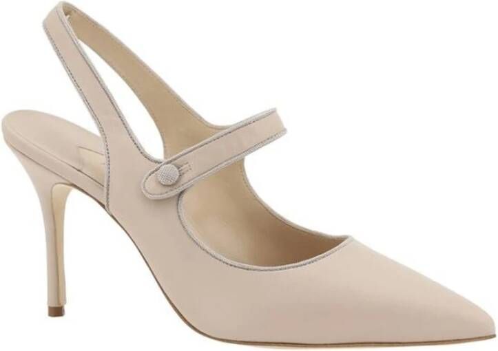 Manolo Blahnik Stiletto Hak Leren Pumps Voorste Knoop Beige Dames