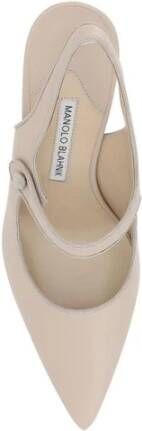 Manolo Blahnik Stiletto Hak Leren Pumps Voorste Knoop Beige Dames