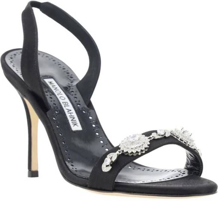 Manolo Blahnik Stiletto Hak Sandalen met Juweel-Bedekte Gesp Black Dames