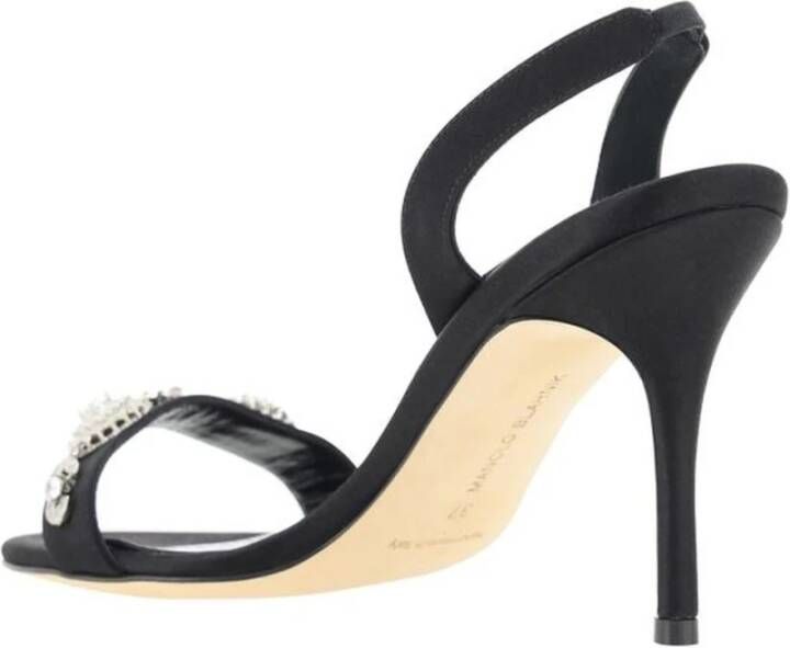 Manolo Blahnik Stiletto Hak Sandalen met Juweel-Bedekte Gesp Black Dames