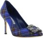 Manolo Blahnik Tartan Wol Pumps met Kristallen Gesp Blue Dames - Thumbnail 2