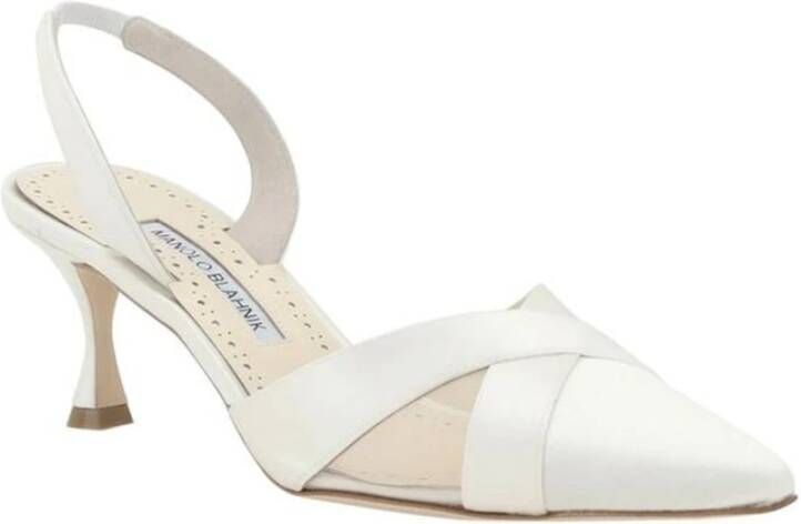 Manolo Blahnik Witte leren slingback-pumps met mesh-details White Dames