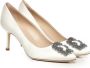 Manolo Blahnik Witte Satijnen Pumps met Kristallen Gesp White Dames - Thumbnail 2