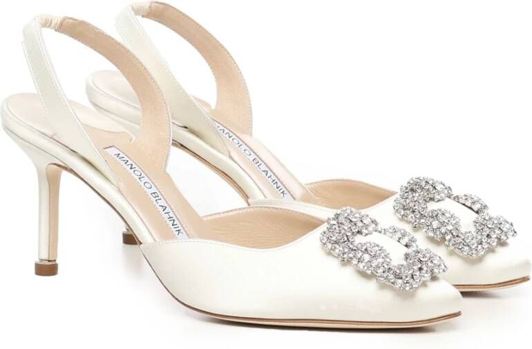 Manolo Blahnik Witte Slingback Pumps met Kristallen Gesp White Dames