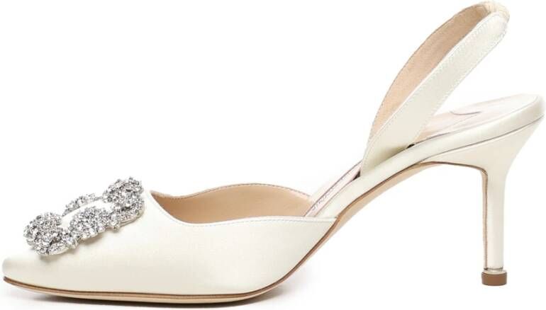 Manolo Blahnik Witte Slingback Pumps met Kristallen Gesp White Dames