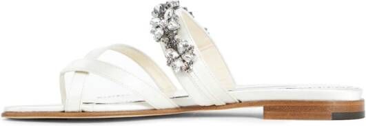 Manolo Blahnik Witte Strass Bloem Blokhak Sandaal White Dames