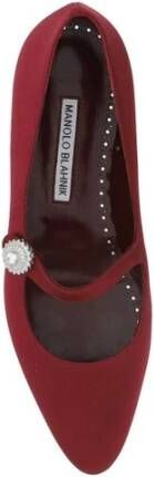 Manolo Blahnik Zijden ballerina's met parels Red Dames