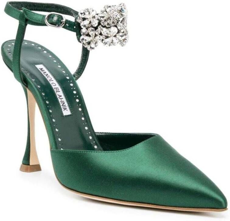 Manolo Blahnik Zijden Kristalversierde Pumps Green Dames