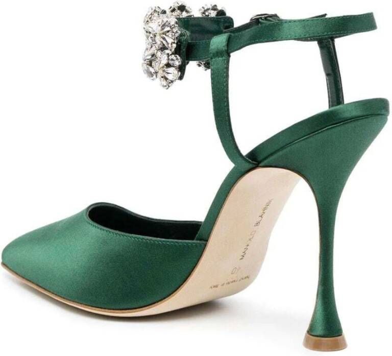 Manolo Blahnik Zijden Kristalversierde Pumps Green Dames