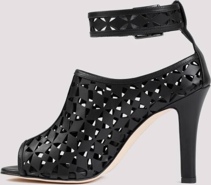 Manolo Blahnik Zwarte Leren Hoge Hak Sandalen Black Dames