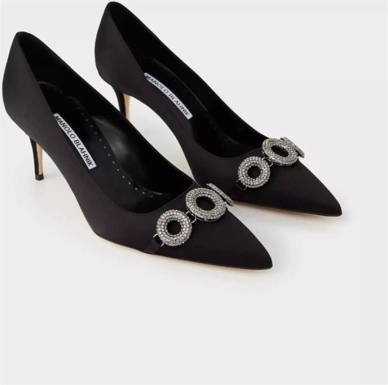 Manolo Blahnik Zwarte satijnen kristalpompen Black Dames