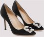 Manolo Blahnik Zwarte Satijnen Kristalversierde Pumps Black Dames - Thumbnail 7