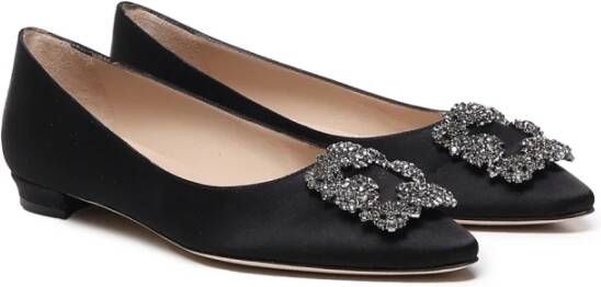 Manolo Blahnik Zwarte Satijnen Pumps met Kristallen Gesp Black Dames