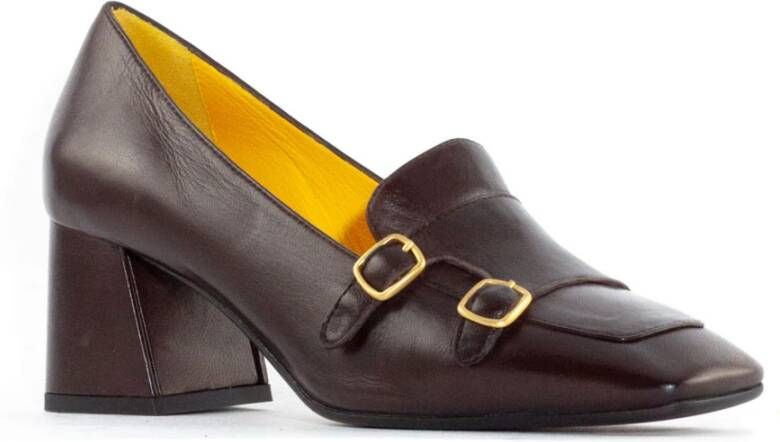 Mara Bini Koffiebruine leren loafer met gespen Brown Dames