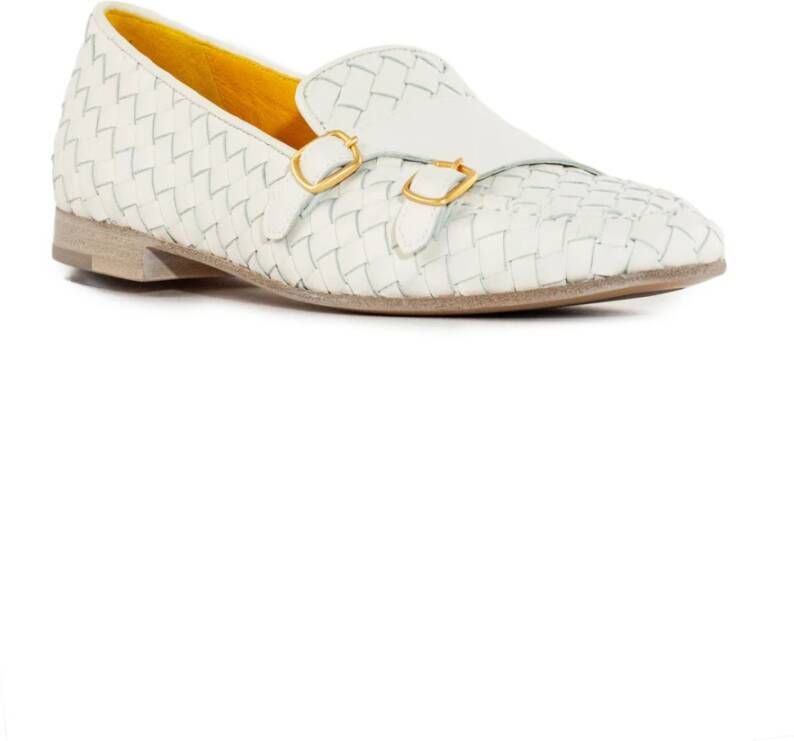 Mara Bini Witte Geweven Leren Loafer Dubbele Gesp White Dames