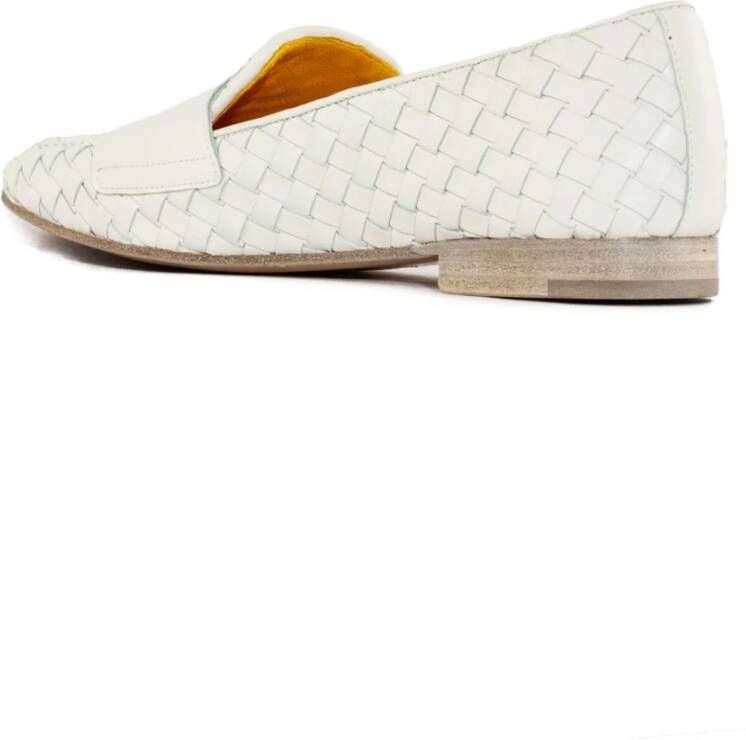 Mara Bini Witte Geweven Leren Loafer Dubbele Gesp White Dames