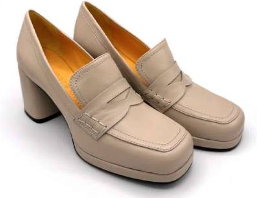 Mara Bini Zachte leren mocassin in linnen Beige Dames