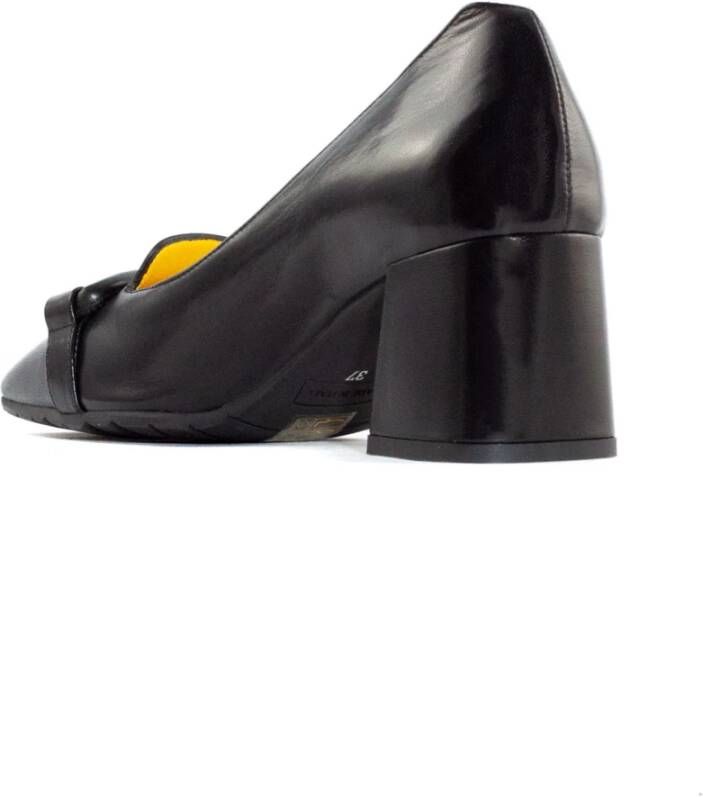 Mara Bini Zwarte Leren Loafer Vierkante Neus Strik Black Dames