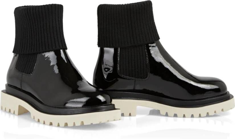 Marc Cain Gelakte Chelsea Bootie met Gebreid Black Dames