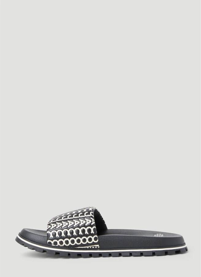 Marc Jacobs Leren Monogram Slides Zwart Dames