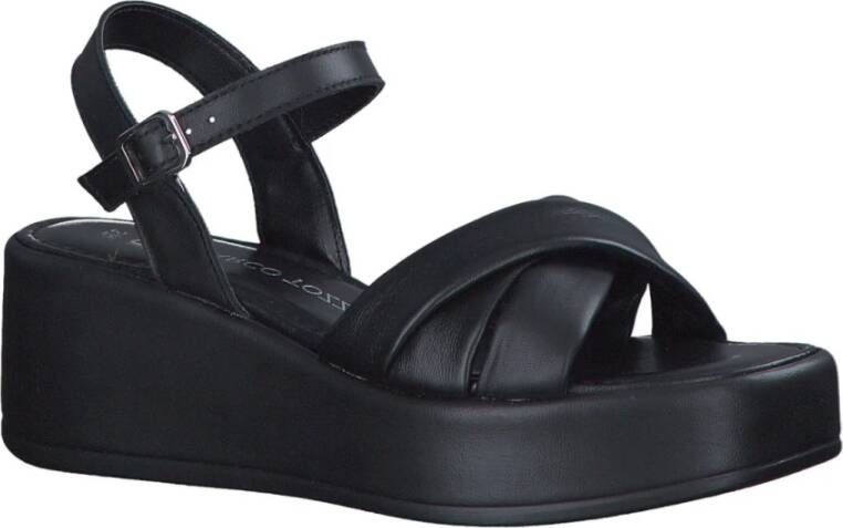 marco tozzi Zwarte platte sandalen voor vrouwen Black Dames