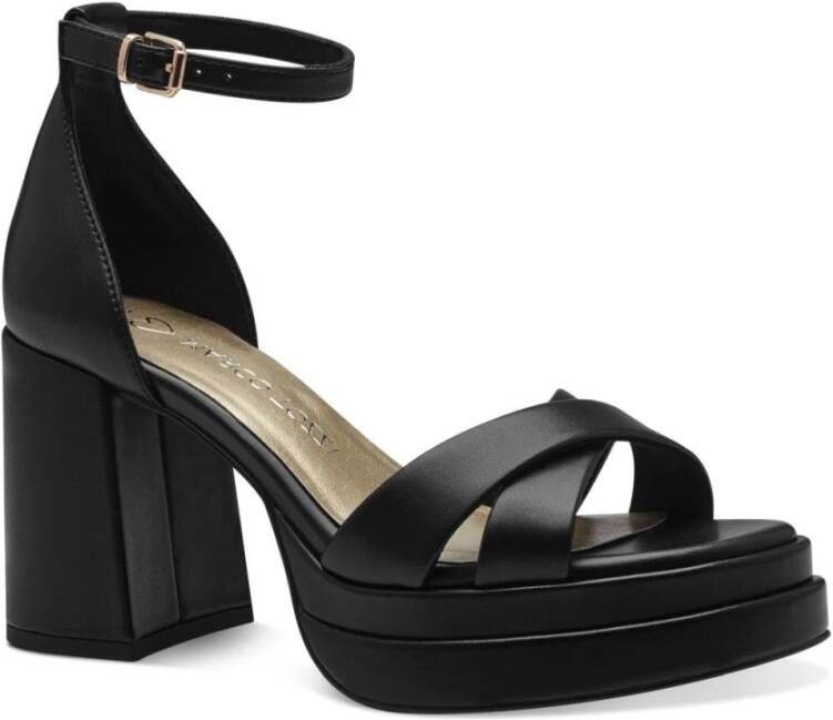 marco tozzi Zwarte platte sandalen voor vrouwen Black Dames