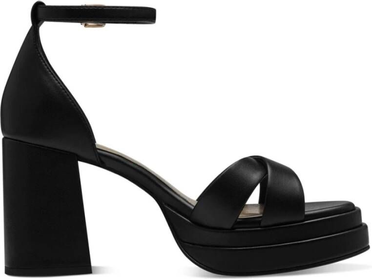 marco tozzi Zwarte platte sandalen voor vrouwen Black Dames