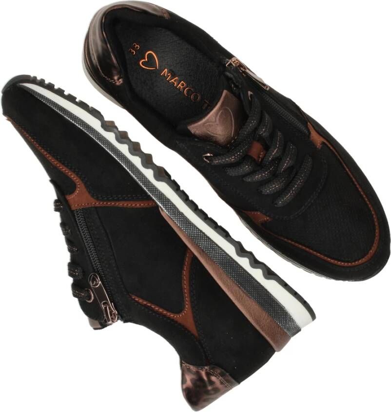 marco tozzi Zwarte Suède Sneaker met Cognac Details Black Dames