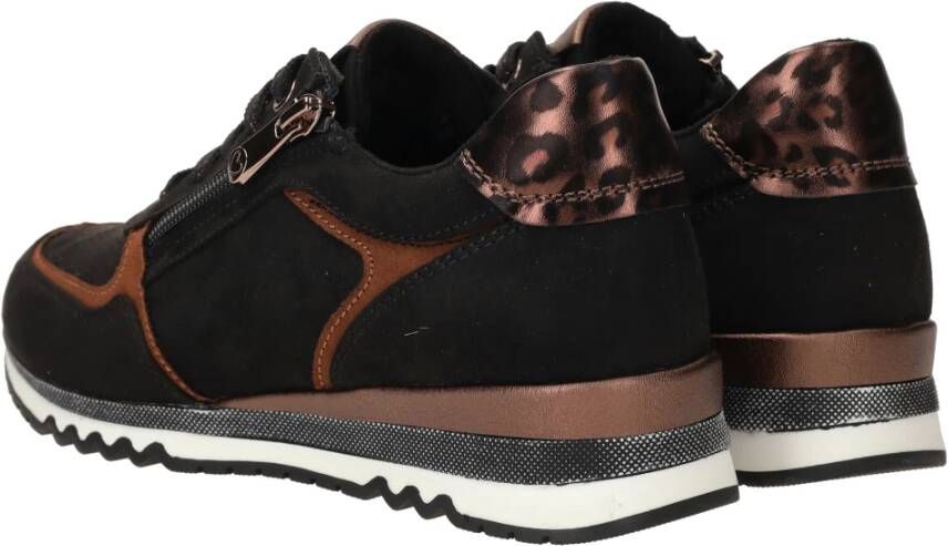 marco tozzi Zwarte Suède Sneaker met Cognac Details Black Dames