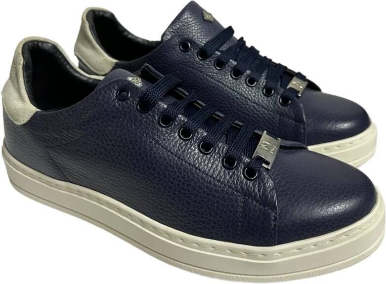 Marechiaro 1962 Blauwe leren sneaker met suède hiel tab Blue Heren