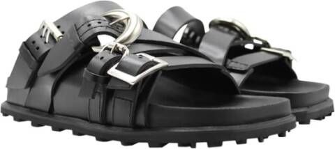 Marine Serre Zwarte Leren Logo Gesp Sandalen Black Dames