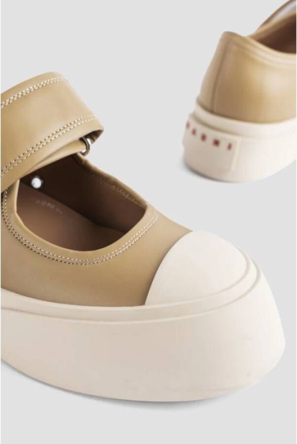 Marni Beige Leren Mary Jane Sneakers Brown Dames