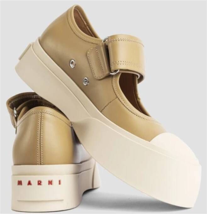 Marni Beige Leren Mary Jane Sneakers Brown Dames