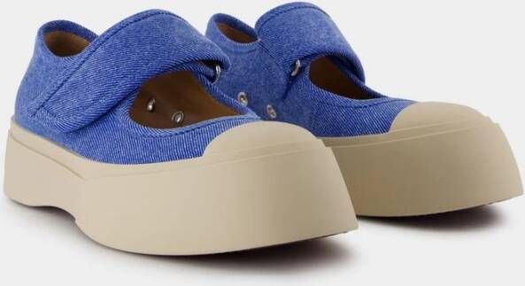 Marni Blauwe Katoenen Platform Sneakers met Band Blue Dames