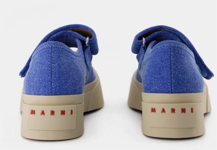 Marni Blauwe Katoenen Platform Sneakers met Band Blue Dames