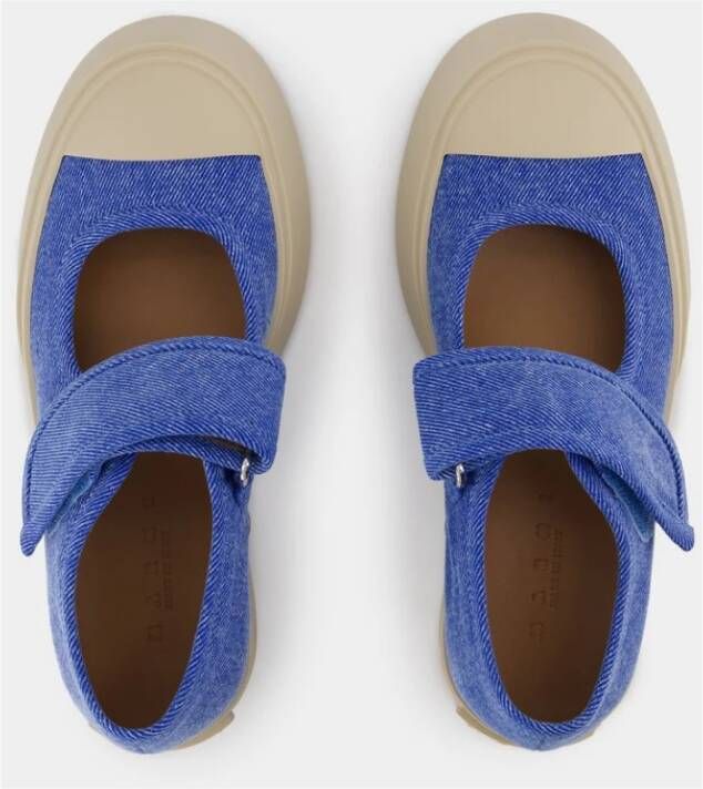 Marni Blauwe Katoenen Platform Sneakers met Band Blue Dames