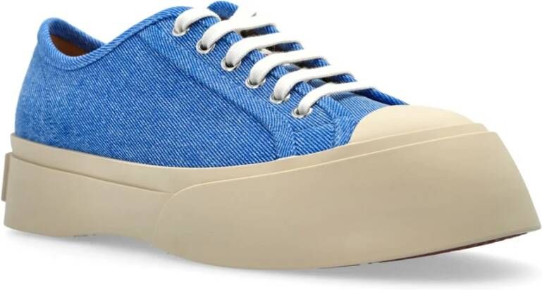 Marni Blauwe Leren Sneakers Dikke Rubberen Zool Blue Dames