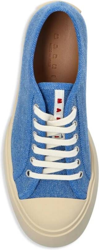 Marni Blauwe Leren Sneakers Dikke Rubberen Zool Blue Dames