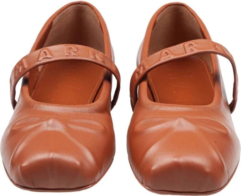 Marni Gestanste Boog Leren Mary Jane Schoenen Brown Dames