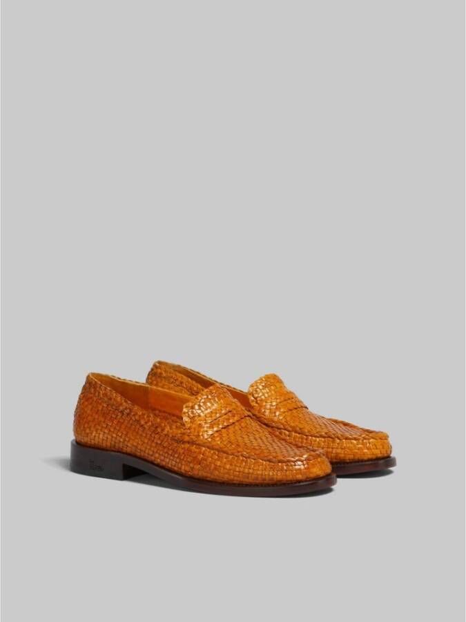 Marni Geweven Leren Bambi Loafers Orange Dames