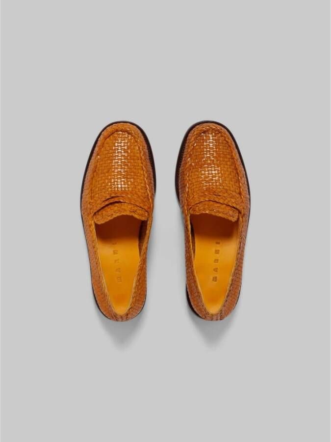 Marni Geweven Leren Bambi Loafers Orange Dames