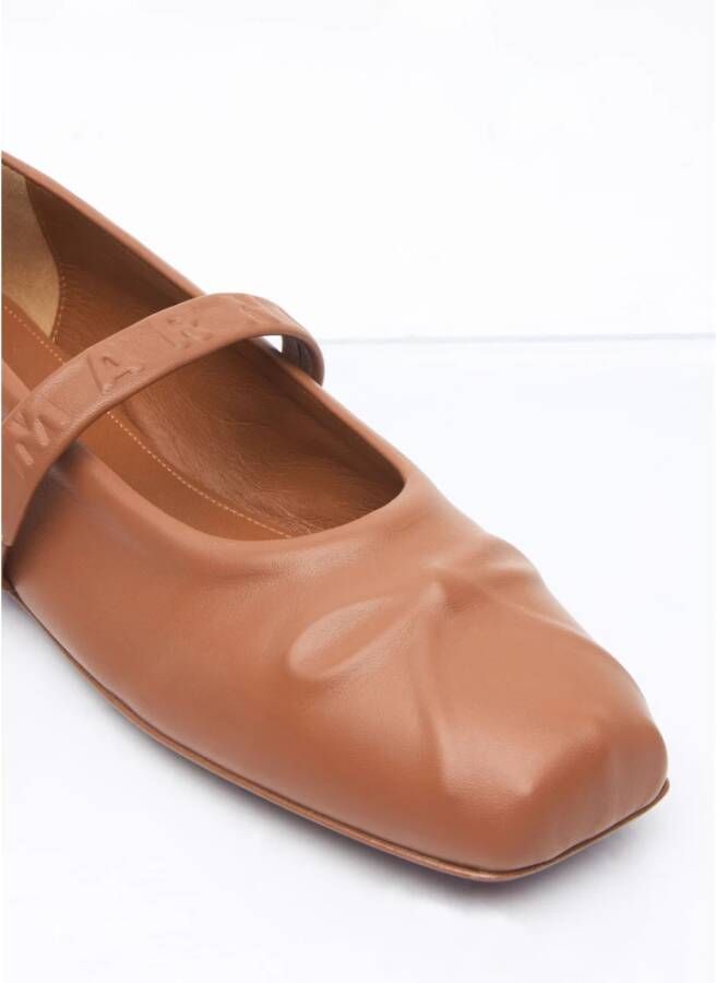 Marni Leren Ballerina Flats met Ingedrukte Strik Brown Dames