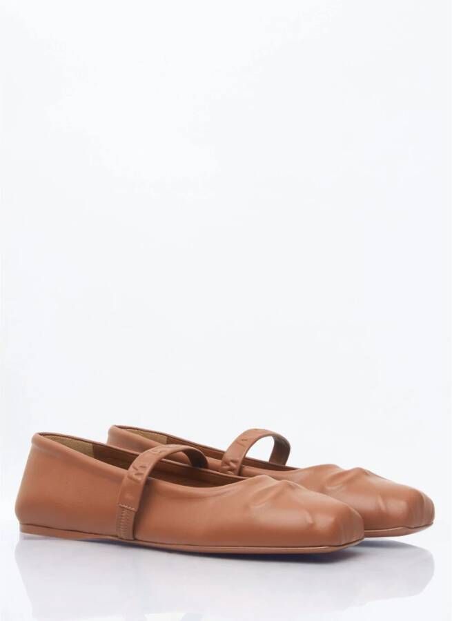 Marni Leren Ballerina Flats met Ingedrukte Strik Brown Dames