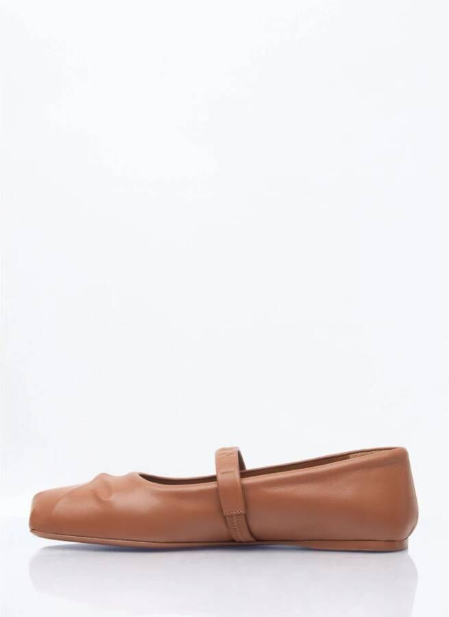 Marni Leren Ballerina Flats met Ingedrukte Strik Brown Dames