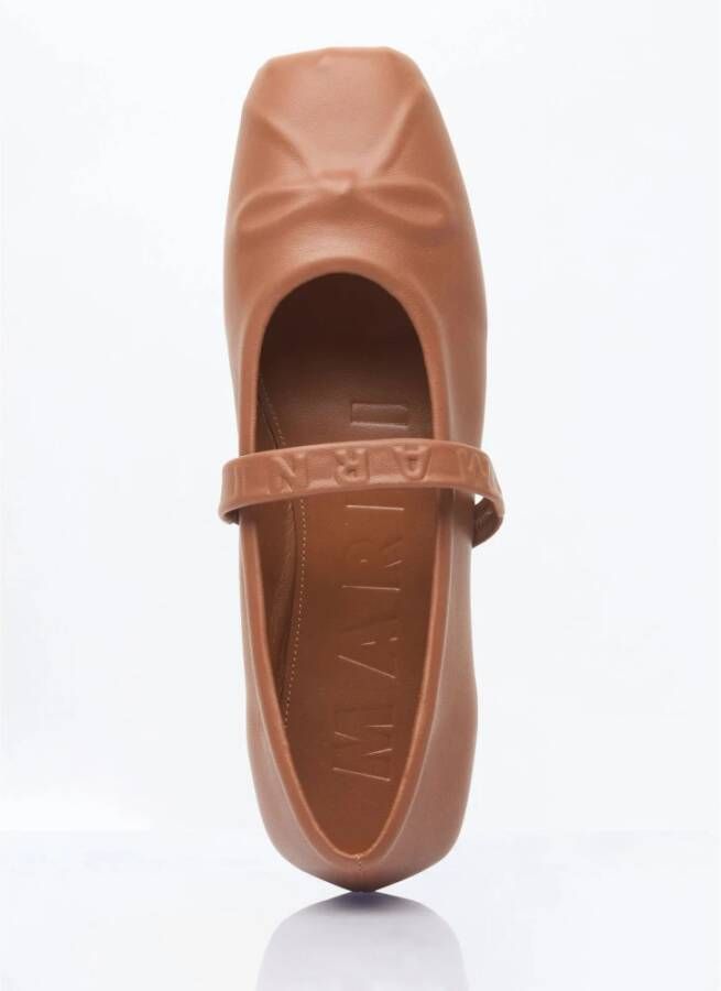 Marni Leren Ballerina Flats met Ingedrukte Strik Brown Dames