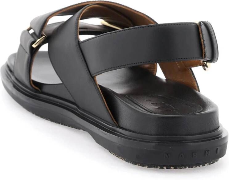 Marni Leren sandalen met kruisbanden Black Dames