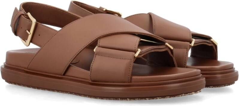 Marni Leren Voetbed Sandalen Lage Top Monokleur Brown Dames