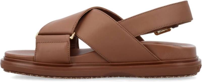 Marni Leren Voetbed Sandalen Lage Top Monokleur Brown Dames