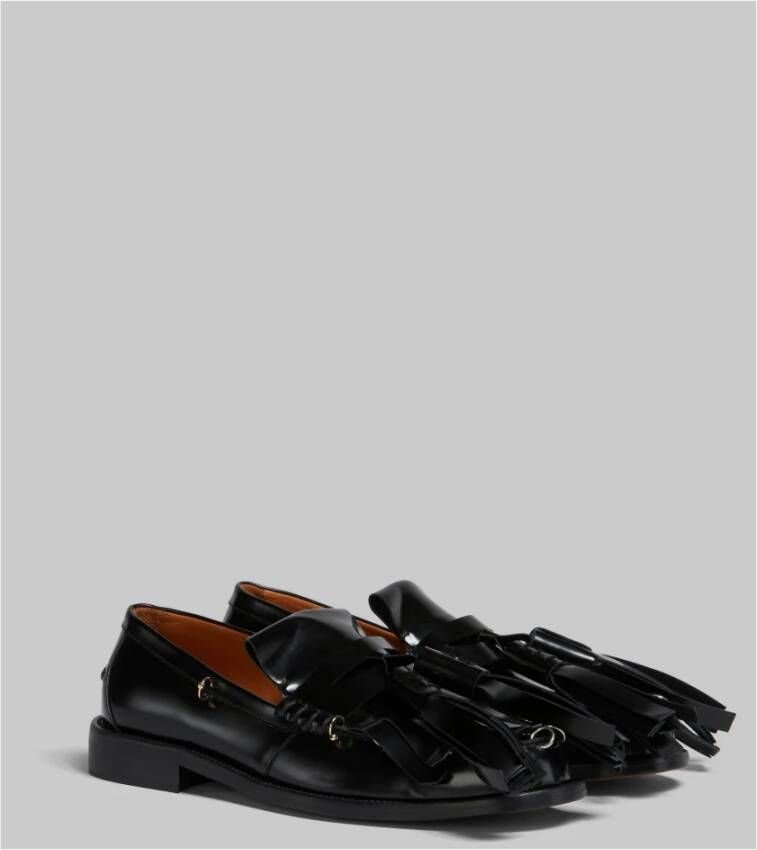 Marni Leren bambi loafer met maxi kwastjes Black Dames