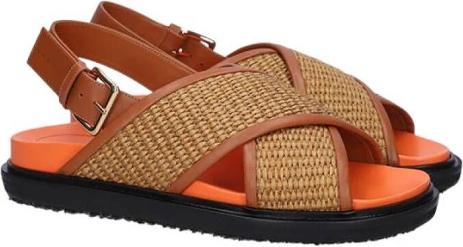 Marni Platte Sandalen met Geweven Raffia Bandjes Bruin Dames